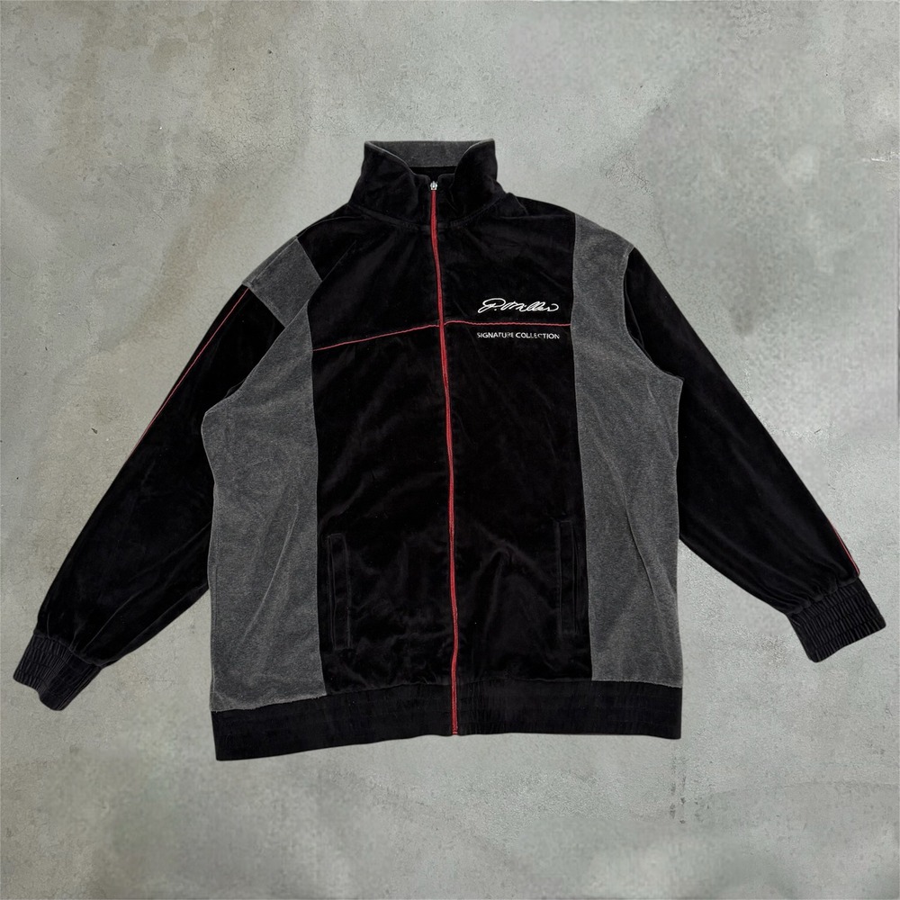 VTG Sean‎ John Velour Track Jacket Mens XL Black Signature Collection y2k READ